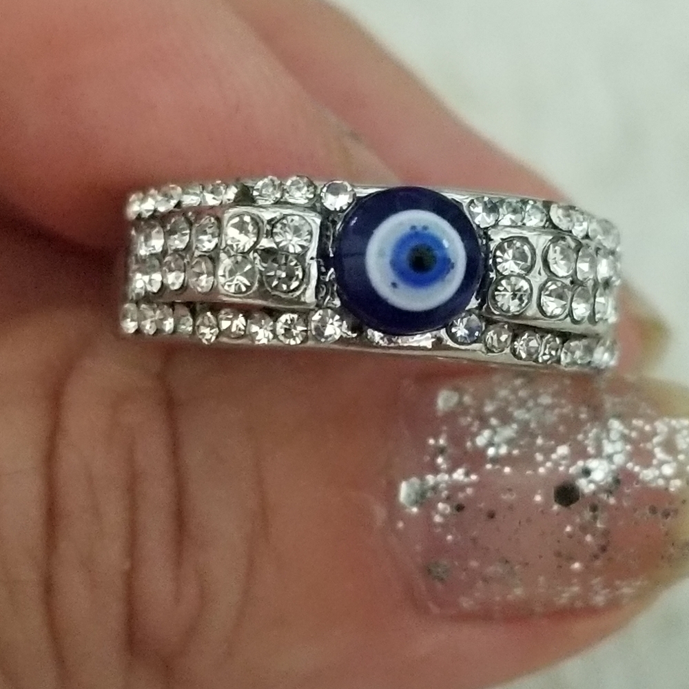 3/$30♥️ Lucky Evil Eye  Protection Rhinestone Silver Ring New all sizes New